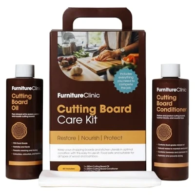 Imagen de Kit de mantenimiento para tablas cortar limpiar, mantener, proteger y restaurar Contiene: aceite cortar, acondicionador paños lisos