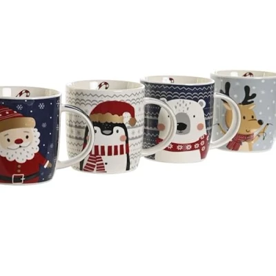 Imagen de PLUS HOME Pack de 4 tazas navideña.4x Taza Café Porcelana navidad para Bebidas Frías y Calientes.Capacidad 350ml tamaño 12X8,5X9cm 360ML.