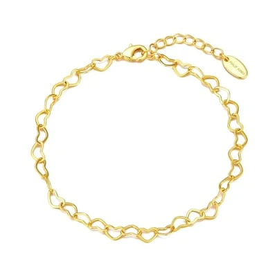 Imagen de Philip Jones Pulsera chapada en oro con eslabones de corazón, Chapado