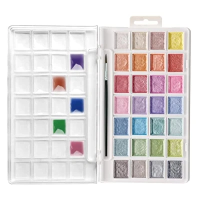Imagen de Artecho Metalizadas Acuarelas 28 Colors, Semi Moist Watercolor, para Principiantes y Profesionales.