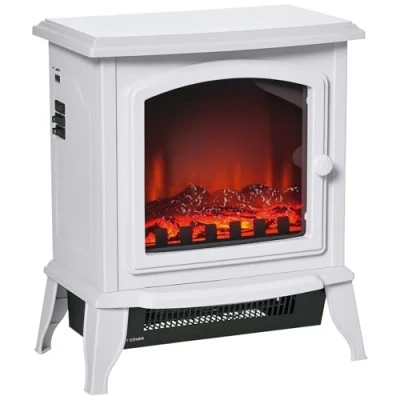 Imagen de HOMCOM Chimenea Eléctrica Portátil 1000/2000W Decorativa con Efecto de Llama Termostato Ajustable y Protección contra Sobrecalentamiento para Salas 20 25 m² 36,5x24x45,5 cm Blanco