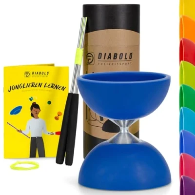 Imagen de Diabolo Freizeitsport Set básico de malabares con diábolo (azul), palos aluminio repuesto, cuerda repuesto (160 cm), instrucciones (idioma español no garantizado), regalo para niños y