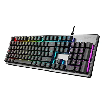 Imagen de Unykach Teclado Gaming Nova K244 (EN PORTUGUÉS) con 105 Teclas QWERTY, Cable USB, Retroiluminación LED RGB Efecto Arco Iris, Ergonómico