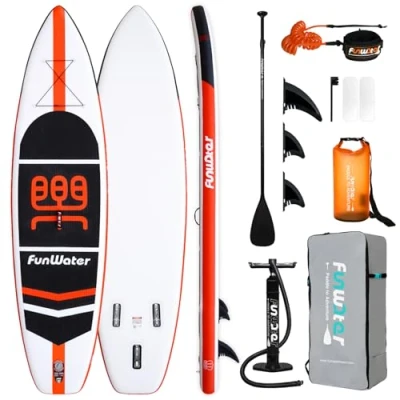 Imagen de FunWater Tabla de Surf Sup Hinchable pie,Accesorio Remo Ajustable,Bomba,Mochila Viaje,Correa Seguridad,Funda Impermeable para teléfono móvil