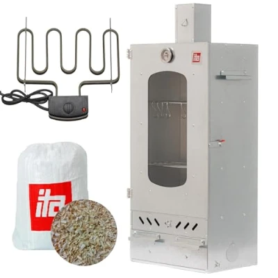 Imagen de ITA Ahumador Eléctrico 7012 Smoker Premium con Calefacción Armario Ventana y Chimenea Acero Aleado Calidad UE, Directo del Fabricante 81 cm 3 Estantes