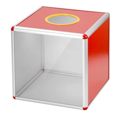Imagen de QWORK® Caja de lotería transparente 30CM, robusta urna para donaciones con marco aluminio y paneles acrílicos, donaciones, rifas votaciones