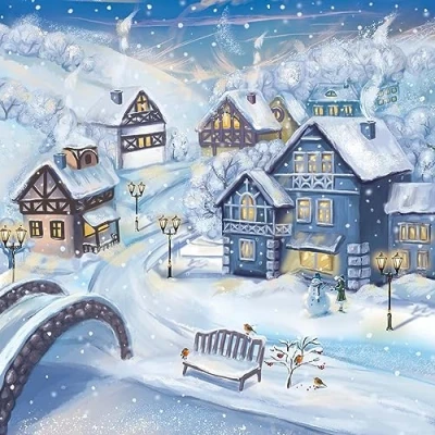 Imagen de 20 servilletas de Navidad con diseño ciudad invernal en la nieve, papel diseño. También para decoupage y (33 x 33 cm)