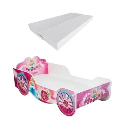 Imagen de KOBI Cama Infantil protección anticaída Carriage Princess 140x70cm Juvenil con colchón Cunas niños Niñas Individual para de Coche