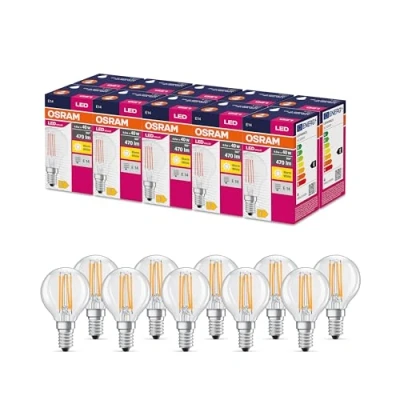 Imagen de OSRAM Valor de estrella LED Lámpara clásica P40 para base E14, forma caída, FIL, 470 lúmenes, blanco cálido (2700k), reemplazo bombillas 40W convencionales, 10 paquetes