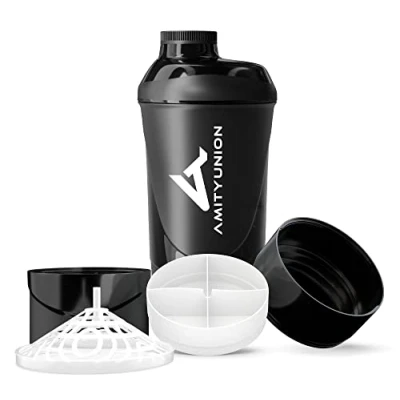Imagen de Shaker Deluxe proteína a prueba de fugas BPA libre y con la escala tamiz polvo suero cremoso sacude (negro cup)