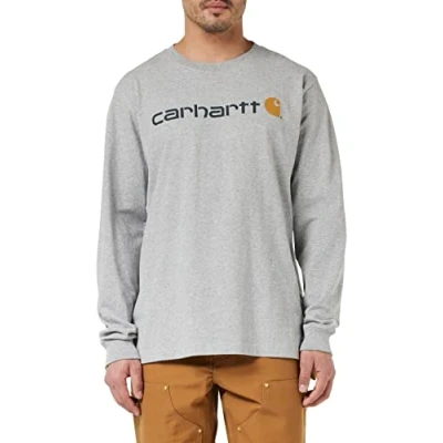 Imagen de Carhartt, Hombre, Camiseta De Manga Larga Con Logotipo Gráfico, Tejido Grueso, Ajuste Ligeramente Holgado, Jaspeado gris, XS