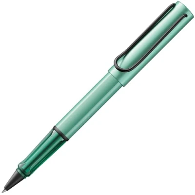 Imagen de Lamy AL star mint Bolígrafo Rollerball con grip transparente, ergonómico y ancho de trazo M cuerpo aluminio ligero incluye recambio roller 63 en negro