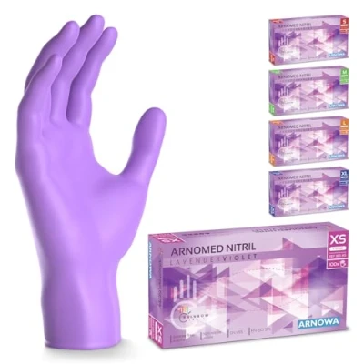 Imagen de ARNOMED guantes nitrilo talla XS, violeta, de nitrilo, 100 unidades/caja, desechables sin polvo, goma látex, S, M, L y XL