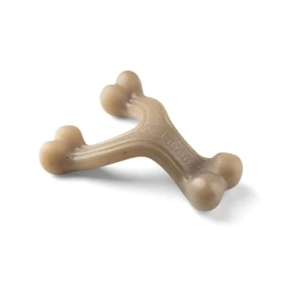 Imagen de Nylabone Maximum Strength Tough Extreme Puppy Gourmet Wishbone Juguete masticable para perros, dientes adultos, infusionados con sabor extra a mantequilla de maní en todo, pequeño, cachorros