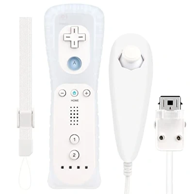 Imagen de OSTENT El Sensor de Movimiento del Mando a Distancia con Cable Nunchuck + Combo Compatible para la Consola Nintendo Wii Color Blanco
