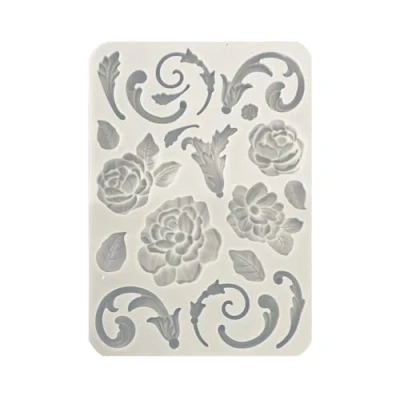 Imagen de Stamperia Molde de silicona A5 para álbumes recortes, diarios y más, flores adornos, antiadherente, adecuado arcilla seca al aire perfecto manualidades regalo (Brocante