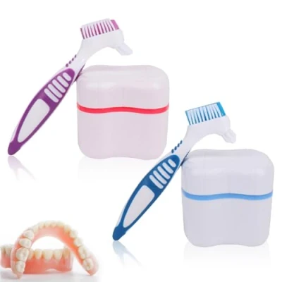 Imagen de 4 Pcs Caja Para Dentadura Postiza, Dentadura, Dentaduras Postizas De Almacenamiento, Ortodoncia, Aparatos Ortopédicos Con Cepillo Limpieza