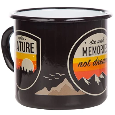 Imagen de MUGSY taza esmaltada con diseño exterior, color negro, de las Montañas Memories Nature, esmaltada, resistente, irrompible, 330 ml