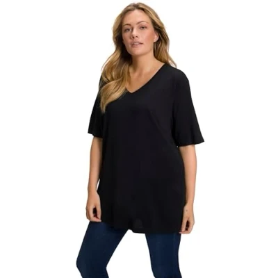 Imagen de Ulla Popken Relaxed FIT Camiseta básica, Mujer, Talla: 52/54, Schwarz