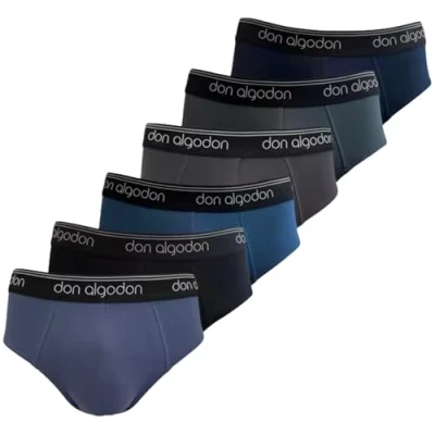 Imagen de DON ALGODON Pack 6 Slips Hombre Suaves, Transpirables y Resistentes (FR/ES, Letras, M, Regular, Negro/Azul/Marino/Verde/Antracita/Gris)