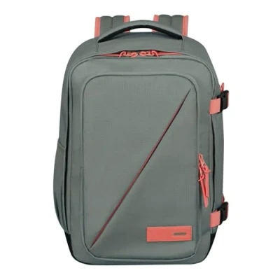 Imagen de American Tourister Take2Cabin Wizz Air/Vueling Maleta de Cabina 30 x 20 40 cm, 26,5 L, 0,60 kg, Equipaje Mano, Mochila Avión MS, Gris/Rosa (Sage/Coral)