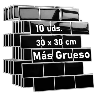 Imagen de Yoillione Azulejos Adhesivos Cocina Baldosas: Gruesas Pegatinas Adhesivas para Pared Negro 3D Papel Vinilo