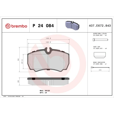 Imagen de BREMBO P 24 084 Juego de pastillas freno con contacto avisador desgaste tornillos pinza accesorios FORD: Transit Mk6 Furgón