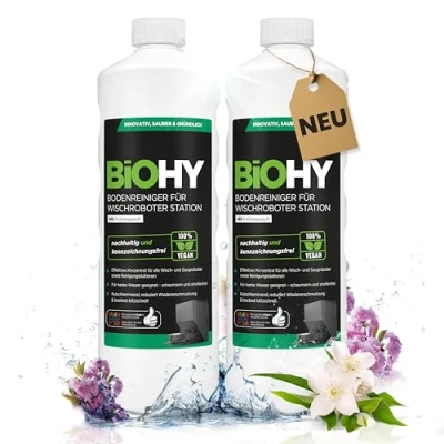 Imagen de BiOHY limpiador de suelos para robot estación con aroma primaveral (2 x 1 litro) Detergente concentrado todos los robots limpiadores y aspiradores función húmeda Brazo espuma