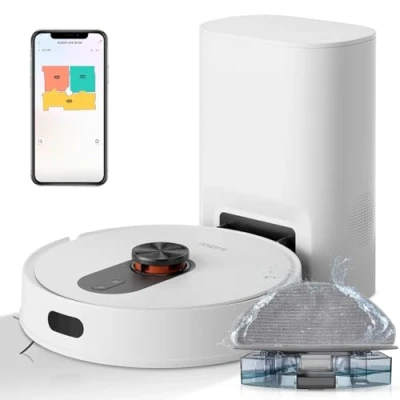 Imagen de ROIDMI Eve Rook Robot Aspirador y fregasuelos autovaciado con Base, Potencia de succión 5000Pa, navegación Laser LiDAR mapeo Blanco Ideal para pelos Mascotas, alfombras Suelos