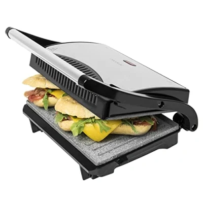 Imagen de Cecotec Parrilla Eléctrica Rock?nGrill. 700 W, Revestimiento de Piedra RockStone, Máxima Antiadherencia y una Mejor Limpieza, Asa Tacto Frío, Superficie 23 x 14.5 cm, Acero Negro