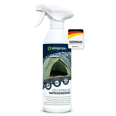 Imagen de simprax® Spray impermeabilizante para Tiendas de campaña impermeabilización Camping Certificado por Oeko Tex Tejidos Resistente a los Rayos UV y Biodegradable 500ml