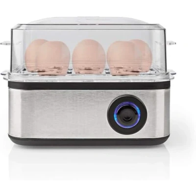 Imagen de Nedis olla eléctrica para huevos de acero inoxidable, hasta 8 Apto lavavajillas Con 3 grados dureza, recipiente escalfar y temporizador integrado Negro aluminio