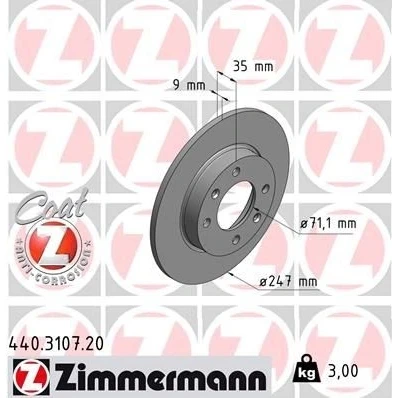 Imagen de ZIMMERMANN COAT Z 440.3107.20 Disco de freno 247 9 6/4 4 108 macizo revestido CITROËN: Xsara Picasso, C4 Coupé, I Hatchback, PEUGEOT: 307 Hatchback