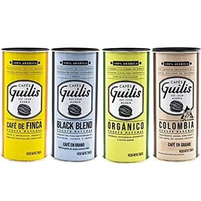 Imagen de CAFES GUILIS DESDE 1928 AMANTES DEL CAFE Café En Grano Natural Varios Orígenes de Tueste Pack 4 Latas 250 gr