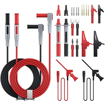 Imagen de AMTOVL Kit de Cables Prueba Multímetro 24 en 1 con Sondas Prueba, Mini Ganchos y Pinzas Cocodrilo Conector Banana Voltímetro para Circuitos Eléctricos
