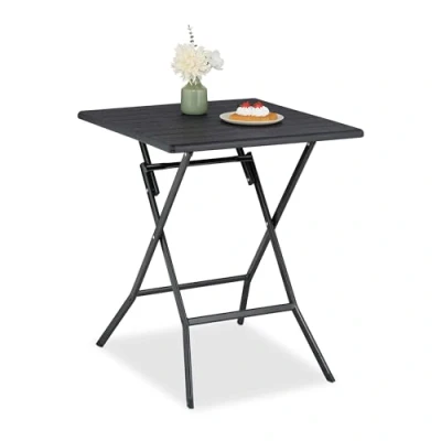 Imagen de Relaxdays Mesa de Jardín Plegable, Mesita Camping, 73 x 62 cm, Mesilla Multifuncional para Exteriores, Negro, Acero