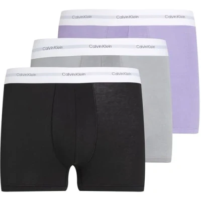 Imagen de Calvin Klein Calzoncillos bóxer Hombre Pack de 3 Trunks con logotipo en la cintura, Multicolor (Black, Ash, Lilac Quartz), M