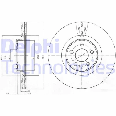 Imagen de DELPHI BG9077C Disco de freno 336 28 5 ventilado revestido altamente carbonizado sin cojinete rueda, anillo sensor ABS VOLVO: V60 I, S80 II
