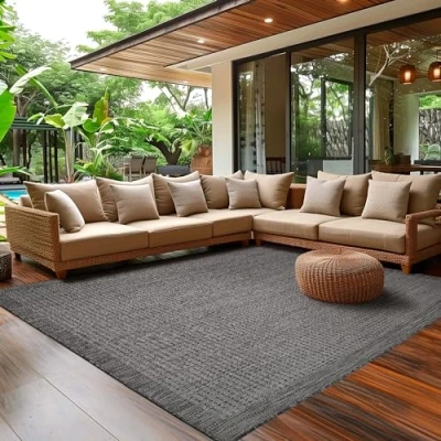 Imagen de SIMPEX Alfombra Exterior para Terraza, Balcón y Jardín, de Cocina Diseño Unicolor, Resistente a la Intemperie, Lavable Colores Negro, 240 x 340 cm