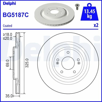 Imagen de DELPHI BG5187C Disco de freno 325 20 5 ventilado revestido sin procesar cojinete rueda, anillo sensor ABS HYUNDAI: Santa Fé IV