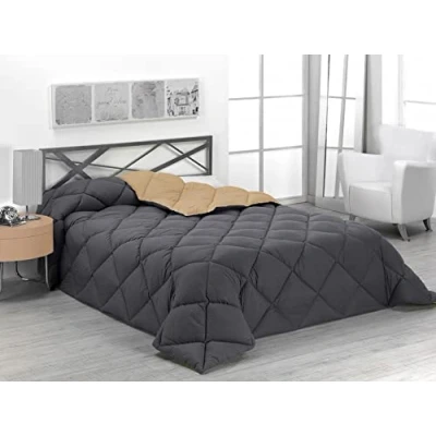 Imagen de SABANALIA Edredón nórdico de 400 g Reversible (Bicolor) Relleno Fibra Hueca Virgen Siliconada Hipoalergénico Válido para Cama 90/105 cm (180x270), Color Arena y Gris
