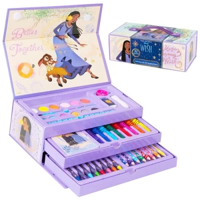 Imagen de Disney Wish Maletín Pinturas para Niños, Kit de Dibujo con Rotuladores, Ceras y Lápices Colores, Regalos Niñas