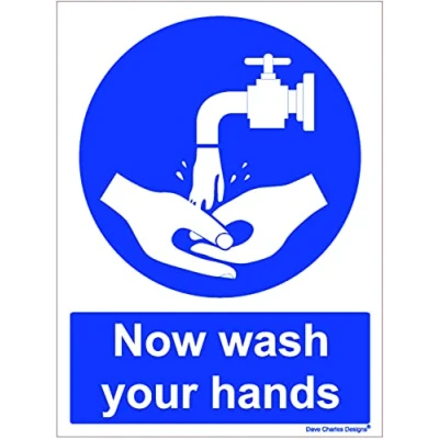 Imagen de Now Wash Your Hands adhesivo de vinilo A5, 150 mm x 200 mm, las señales seguridad y salud más claras