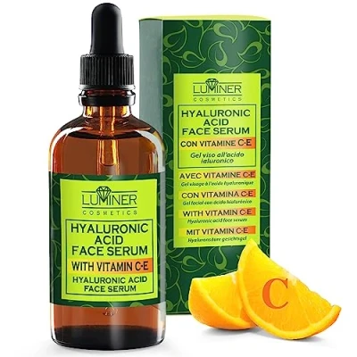 Imagen de LUMINER sérum facial de ácido hialurónico 100ml, vitaminaC, fórmula natural antiarrugas con baba caracol, aloe vera, vitaminaC E, contorno ojos hidratante y redensificante Made in Italy
