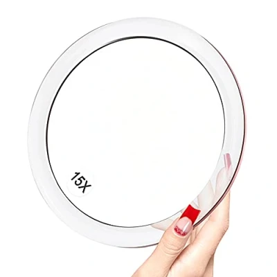 Imagen de Espejo de Aumento 15X Utilizado para aplicación Maquillaje Pinzas y eliminación Puntos Negros/imperfecciones Redondo 15 cm con Tres ventosas un fácil Montaje