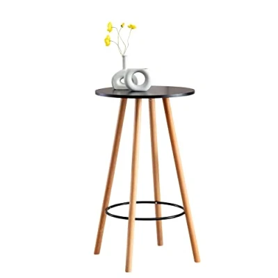 Imagen de CLP Mesa para Salón Mijas Redonda con Base De Madera I Alta Bar Look Escandinavo Mesilla Decorativa, Color:Negro, Color del Marco:Natura (Redondo)
