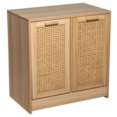 Imagen de DRW Mueble portarropa cesto Ropa Sucia de Madera DM y Ratan Natural 66x40x68 cm