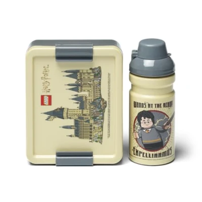 Imagen de Room Copenhagen Lego Juego de almuerzo con diseño Harry Potter Hogwarts, botella 390 ml y lonchera para niños adultos, apto lavavajillas, perfecto comidas sobre la marcha, beige