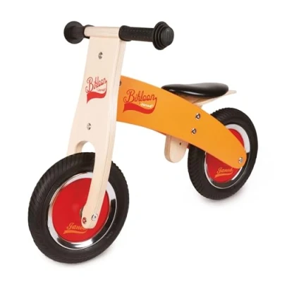 Imagen de Janod My First Little Bikloon Bicicleta sin Pedales de Madera, Ideal para Desarrollar el Equilibrio y La Autonomía Desde Los 2 Años (Naranja Rojo), J03263