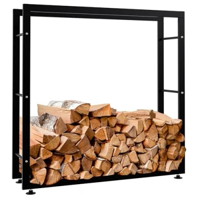 Imagen de CLP Soporte para Organizar La Leña Keri I Estante Metálico Almacenar Madera En Interiores Leñero Moderno, Color:Negro, Tamaño:25x100x100 cm